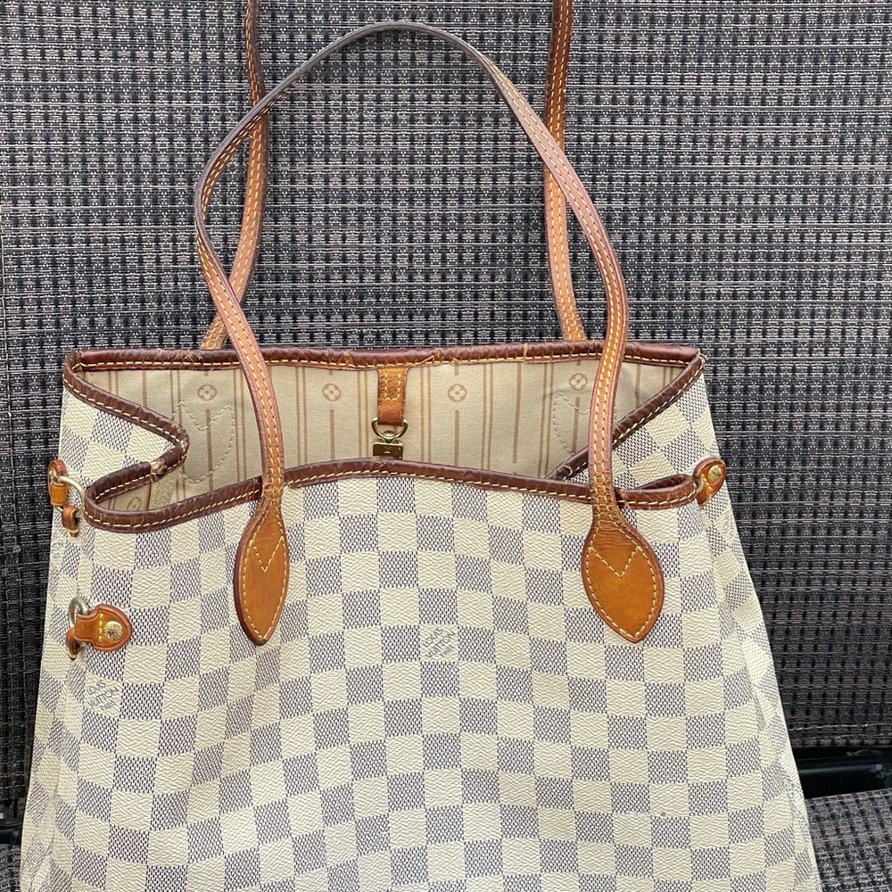 Lv Damier azur mm neverfull bag 12.6x11.4x8 - Picture 2 of 15
